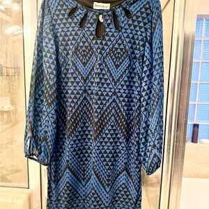 Danny & Nicole Blue and Black Geometric Long Sleeve Shift Dress